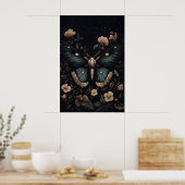 Blauer Motten-Botanikdruck, Dark Academia Wandkuns Poster (Küche)