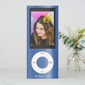Blauer MP3-Musikplayer-Geburtstag Einladung (Stehend Vorderseite)