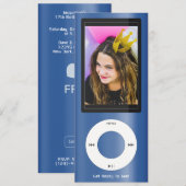 Blauer MP3-Musikplayer-Geburtstag Einladung (Vorne/Hinten)
