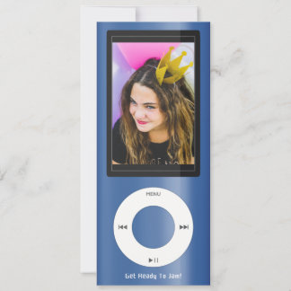 Blauer MP3-Musikplayer-Geburtstag Einladung