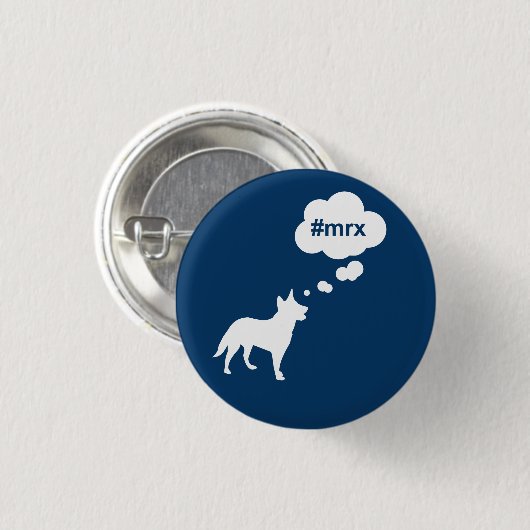 Blauer #mrx und Hundknopf Button (Vorne & Hinten)