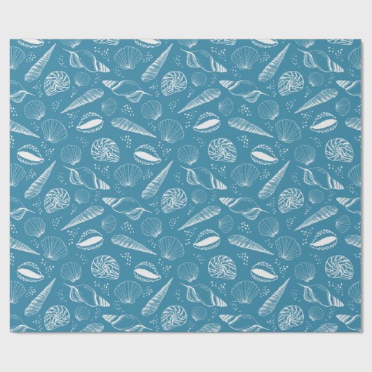Blauer Muschelmeer Geschenkpapier (Flach)