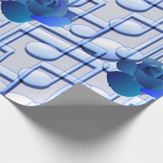 Blauer Musiknoten-blaues Rosen-Verpackungs-Papier Geschenkpapier (Ecke)