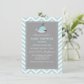 Blauer Mustache Whale Boy Babydusche Einladung (Stehend Vorderseite)