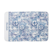 Blauer nahtloser Blütenmuster personalisierter Nam Badematte (Vorderseite)