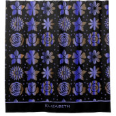 Blauer nahtloser Blütenmuster personalisierter Nam Duschvorhang (Vorderseite)