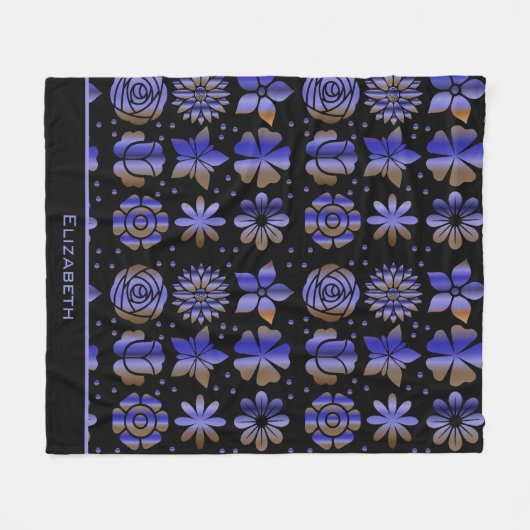 Blauer nahtloser Blütenmuster personalisierter Nam Fleecedecke (Vorderseite (Horizontal))