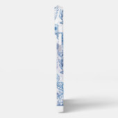 Blauer nahtloser Blütenmuster personalisierter Nam iPhone Hülle (Linke Seite)