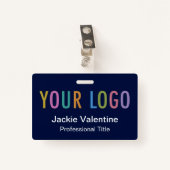 Blauer Name Abzeichen mit Logoklammer Ausweis (Vorderseite mit Klammer)