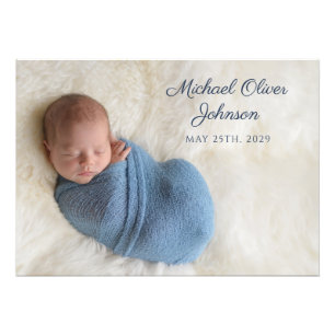 Blauer Name Geburtsdatum Skript Baby Foto Druck