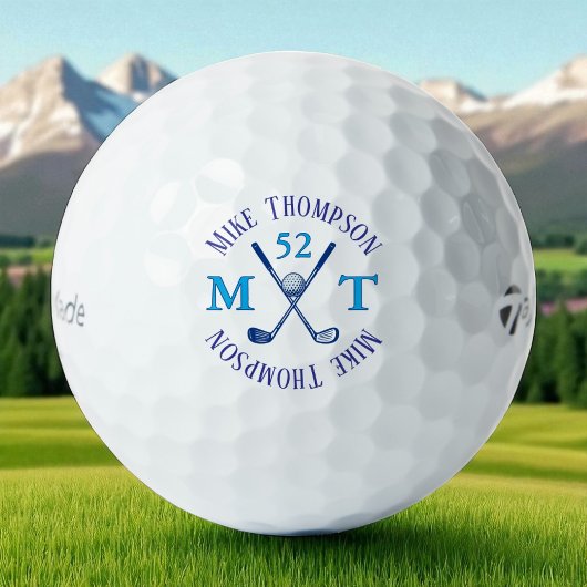 Blauer Name, Initialen und Alter - Logo Golfball