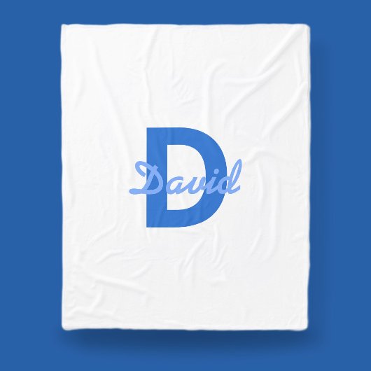 Blauer Name & Monogramm Fleecedecke