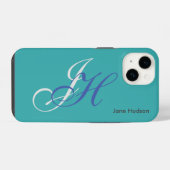 Blauer Name Monogramm Initialen Einfach Schlicht iPhone Hülle (Rückseite (Horizontal))