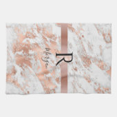 Blauer Name/Monogramm Weißer und Rose Goldmarmor G Geschirrtuch (Horizontal)