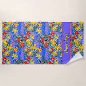 Blauer Name, Rote und Gelbe Blumen hinzufügen Strandtuch (Vorderseite)