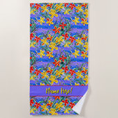 Blauer Name, Rote und Gelbe Blumen hinzufügen Strandtuch (Vorderseite)