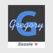 Blauer Name und Monogramm Aufkleber (Blatt)