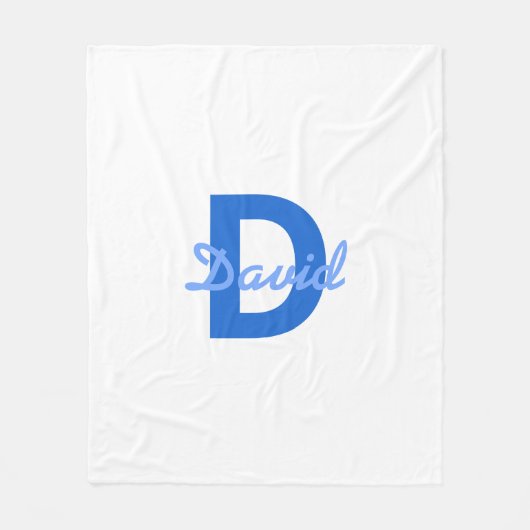 Blauer Name und Monogramm Fleecedecke (Vorderseite)