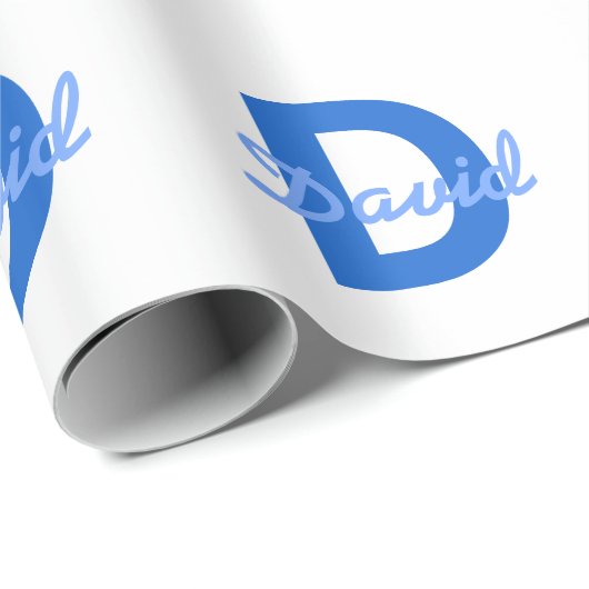 Blauer Name und Monogramm Geschenkpapier (Rolleneckpunkt)