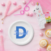 Blauer Name und Monogramm Pappteller (Party)