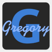 Blauer Name und Monogramm Quadratischer Aufkleber (Vorderseite)