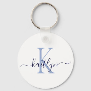 Blauer Namensinitial-Monogramm Schlüsselanhänger