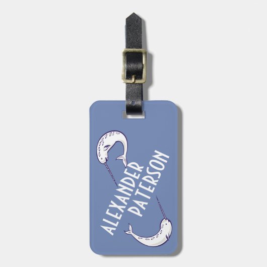 Blauer Narwhals personalisierter Gepäck-Umbau Gepäckanhänger (Vorderseite vertikal)