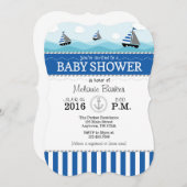 Blauer Nautical Baby Dusche Einladung (Vorne/Hinten)