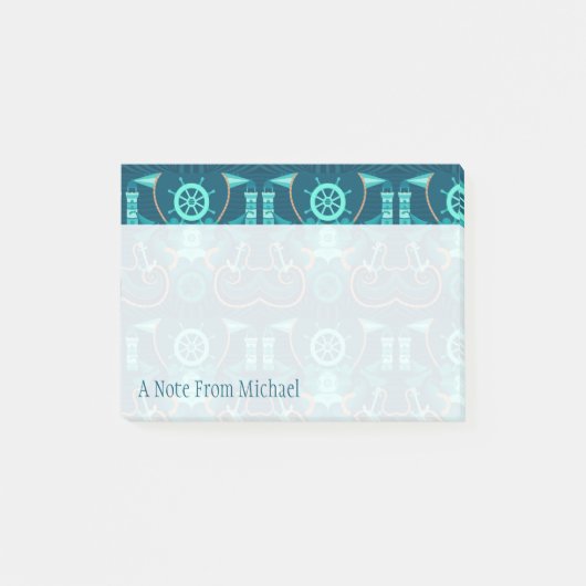 Blauer nautischentwurf | addieren Ihren Namen Post-it Klebezettel (Vorderseite)