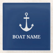 Blauer nautischer Anker Boot Name Glasuntersetzer (Vorderseite)