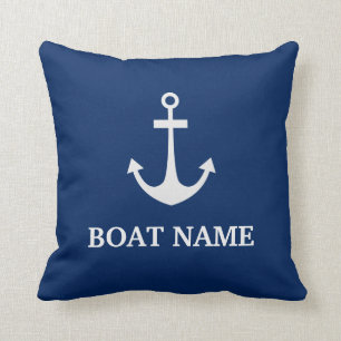 Blauer nautischer Anker Boot Name Kissen