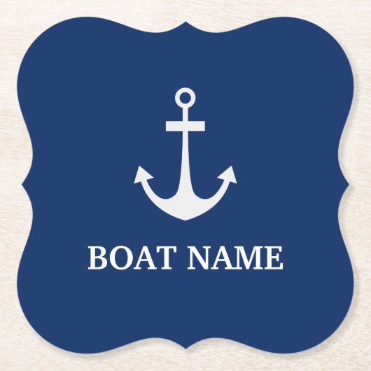 Blauer nautischer Anker Boot Name Untersetzer (Vorderseite)
