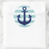 Blauer nautischer Anker und Streifen Runder Aufkleber (Tasche)