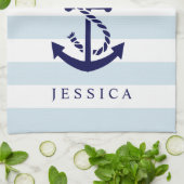 Blauer nautischer Anker, weiß und hellblaue Streif Geschirrtuch (Gefaltet)