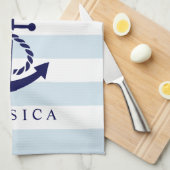 Blauer nautischer Anker, weiß und hellblaue Streif Geschirrtuch (Viertel Falte)