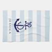 Blauer nautischer Anker, weiß und hellblaue Streif Geschirrtuch (Horizontal)