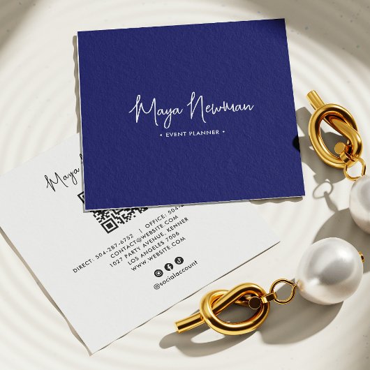 BLAUER-NAVEN-SIGNATUR Moderner CHIC-Minimalcode QR Quadratische Visitenkarte