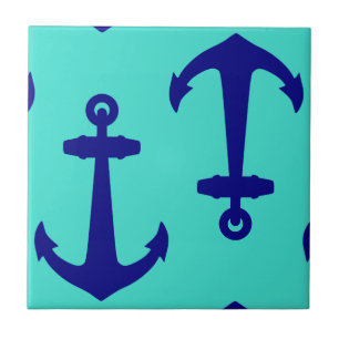 Blauer Navy Anchor im türkisfarbenen Küstendekor Fliese