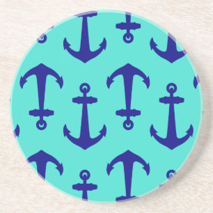 Blauer Navy Anchor im türkisfarbenen Küstendekor Getränkeuntersetzer