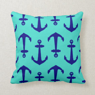 Blauer Navy Anchor im türkisfarbenen Küstendekor Kissen