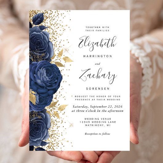 Blauer Navy Blauer goldene Hochzeit Einladung
