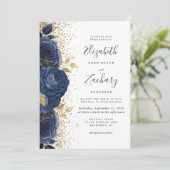 Blauer Navy Blauer goldene Hochzeit Einladung (Stehend Vorderseite)