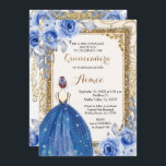 Blauer Navy Blumen Gold Quinceanera  Einladung<br><div class="desc">Navy Blue Flowers Gold Quinceanera Einladung Mis Quince Anos,  15.</div>