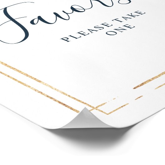 Blauer Navy Blumen & Goldrahmen Duschfavoriten Zei Poster (Ecke)