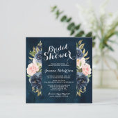 Blauer Navy Blush Brautparty Einladung (Stehend Vorderseite)