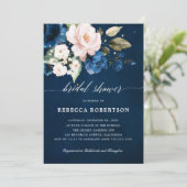 Blauer Navy Blush Brautparty Einladung (Stehend Vorderseite)