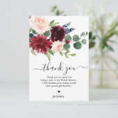 Blauer Navy Blush Burgund Blumengestein Brautparty Dankeskarte (Stehend Vorderseite)