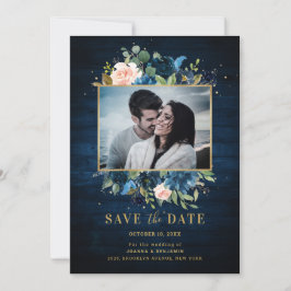 Blauer Navy Blush Rustikales Botanisches Foto Save The Date