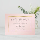 Blauer Navy Blush und Gold Hochzeit speichern das Save The Date (Stehend Vorderseite)