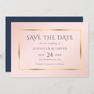 Blauer Navy Blush und Gold Hochzeit speichern das Save The Date